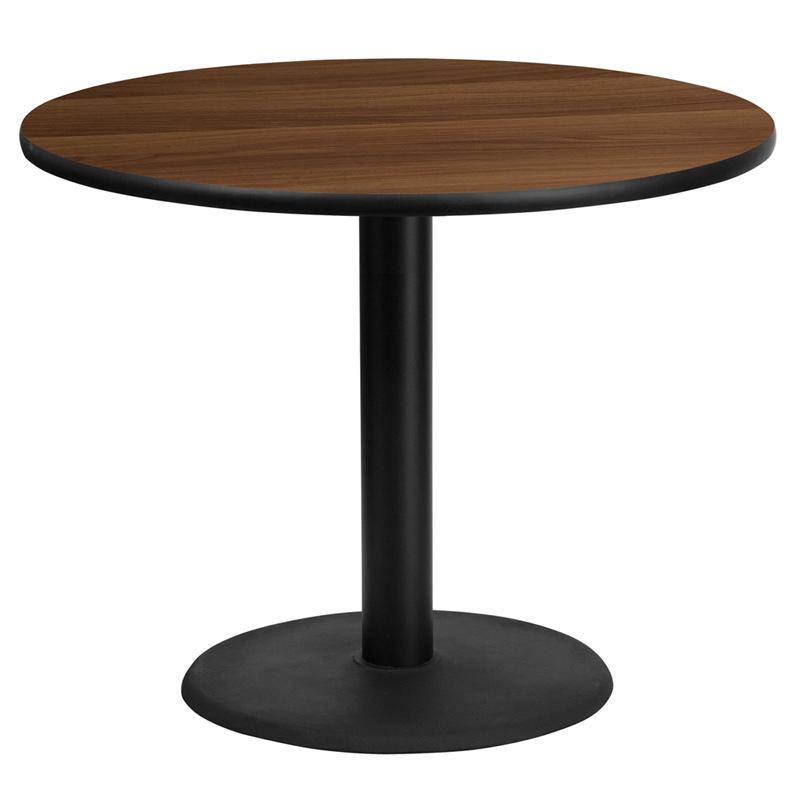 Flash Furniture 36” Round Walnut Laminate Table Top with 24” Round Table Height Base – XU-RD-36-WALTB-TR24-GG Discount