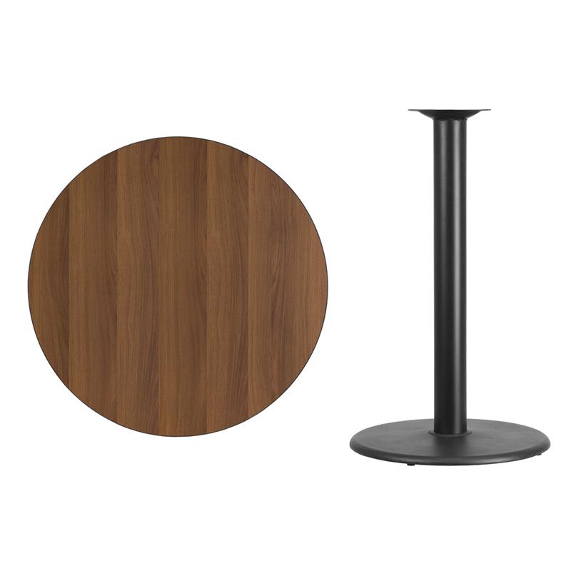 Flash Furniture 36” Round Walnut Laminate Table Top with 24” Round Bar Height Table Base – XU-RD-36-WALTB-TR24B-GG Supply