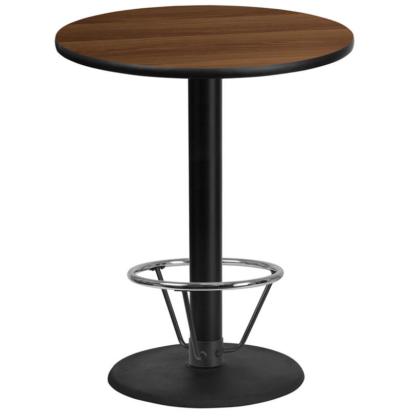 Flash Furniture 36” Round Walnut Laminate Table Top with 24” Round Bar Height Table Base and Foot Ring – XU-RD-36-WALTB-TR24B-4CFR-GG Supply