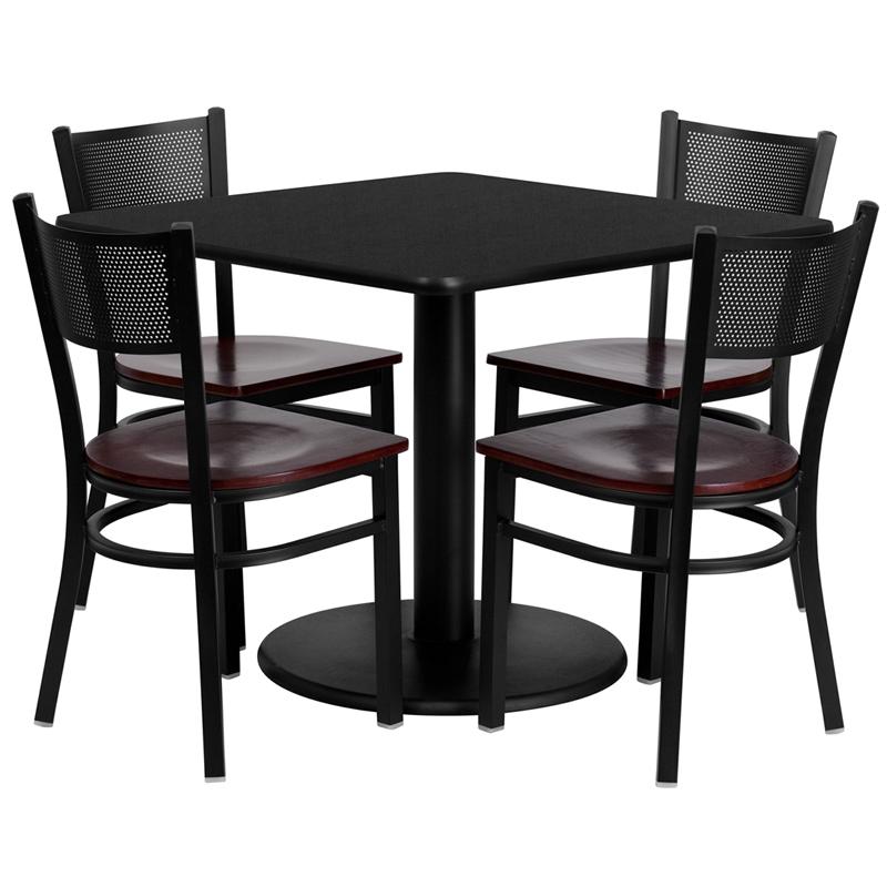 Flash Furniture 36” Square Black Laminate Table Set with 4 Grid Back Metal Chairs – Mahogany Wood Seat – MD-0008-GG Online Hot Sale