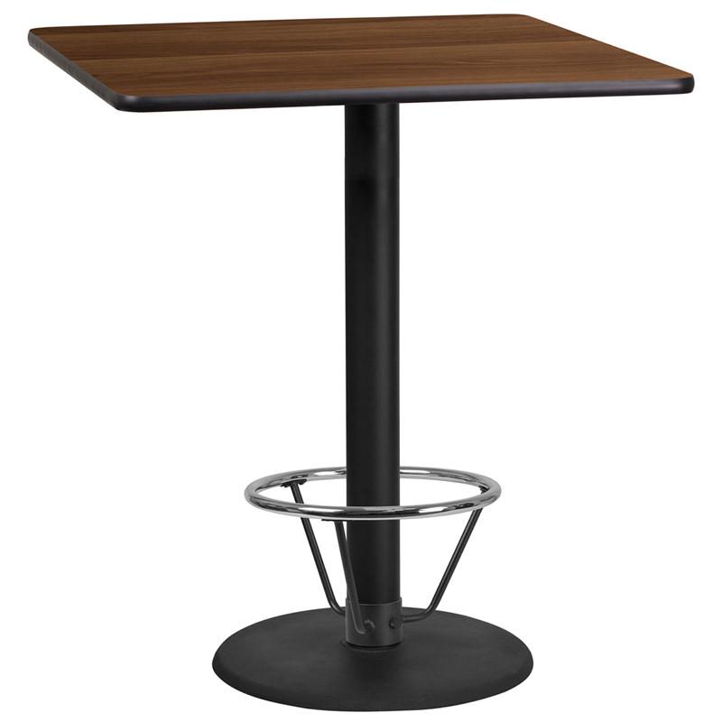 Flash Furniture 36” Square Walnut Laminate Table Top with 24” Round Bar Height Table Base and Foot Ring – XU-WALTB-3636-TR24B-4CFR-GG Online Hot Sale