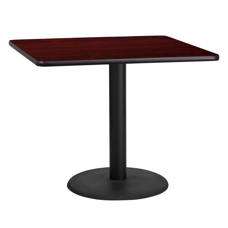 Flash Furniture 36” Square Mahogany Laminate Table Top with 24” Round Table Height Base – XU-MAHTB-3636-TR24-GG on Sale