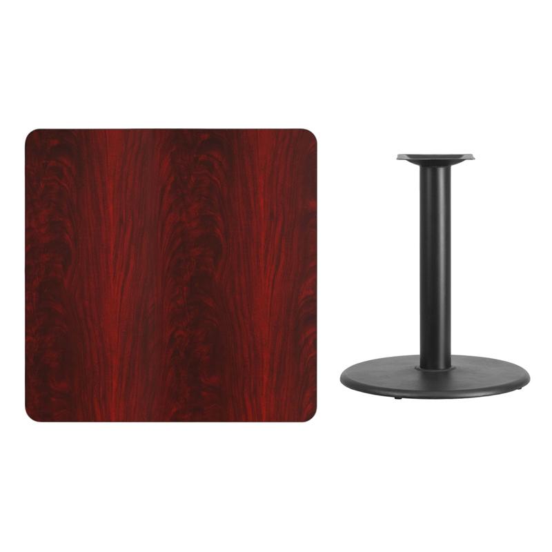 Flash Furniture 36” Square Mahogany Laminate Table Top with 24” Round Table Height Base – XU-MAHTB-3636-TR24-GG on Sale