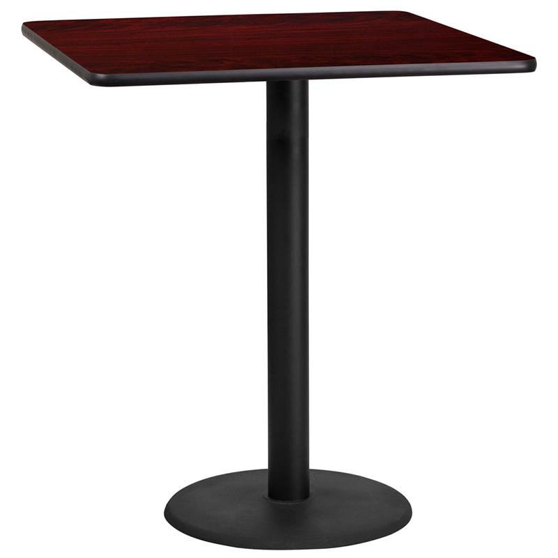 Flash Furniture 36” Square Mahogany Laminate Table Top with 24” Round Bar Height Table Base – XU-MAHTB-3636-TR24B-GG Online now