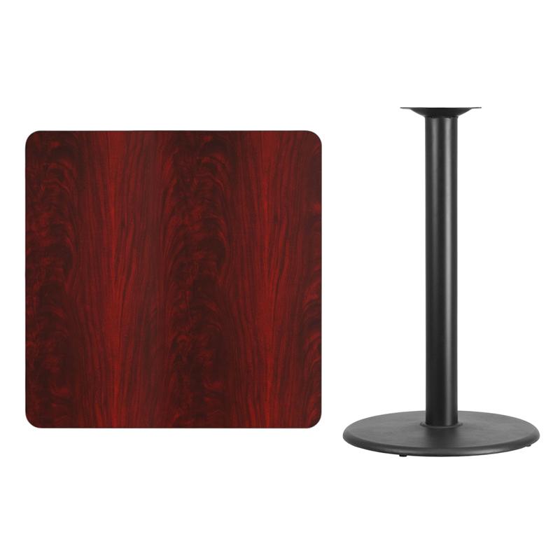 Flash Furniture 36” Square Mahogany Laminate Table Top with 24” Round Bar Height Table Base – XU-MAHTB-3636-TR24B-GG Online now