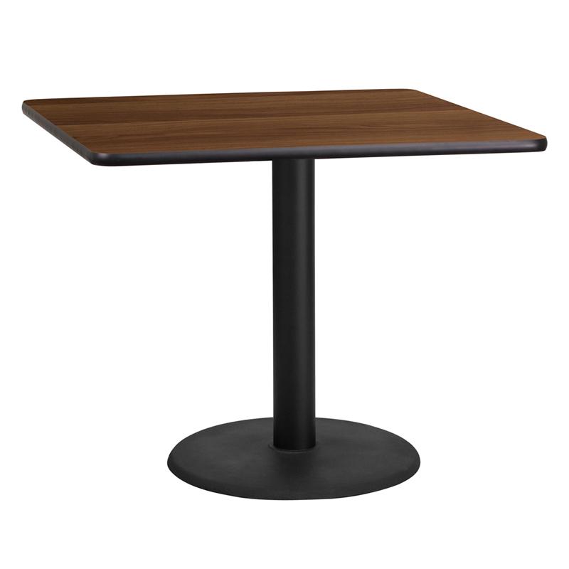 Flash Furniture 36” Square Walnut Laminate Table Top with 24” Round Table Height Base – XU-WALTB-3636-TR24-GG Fashion