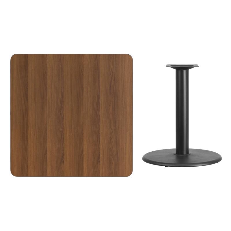 Flash Furniture 36” Square Walnut Laminate Table Top with 24” Round Table Height Base – XU-WALTB-3636-TR24-GG Fashion