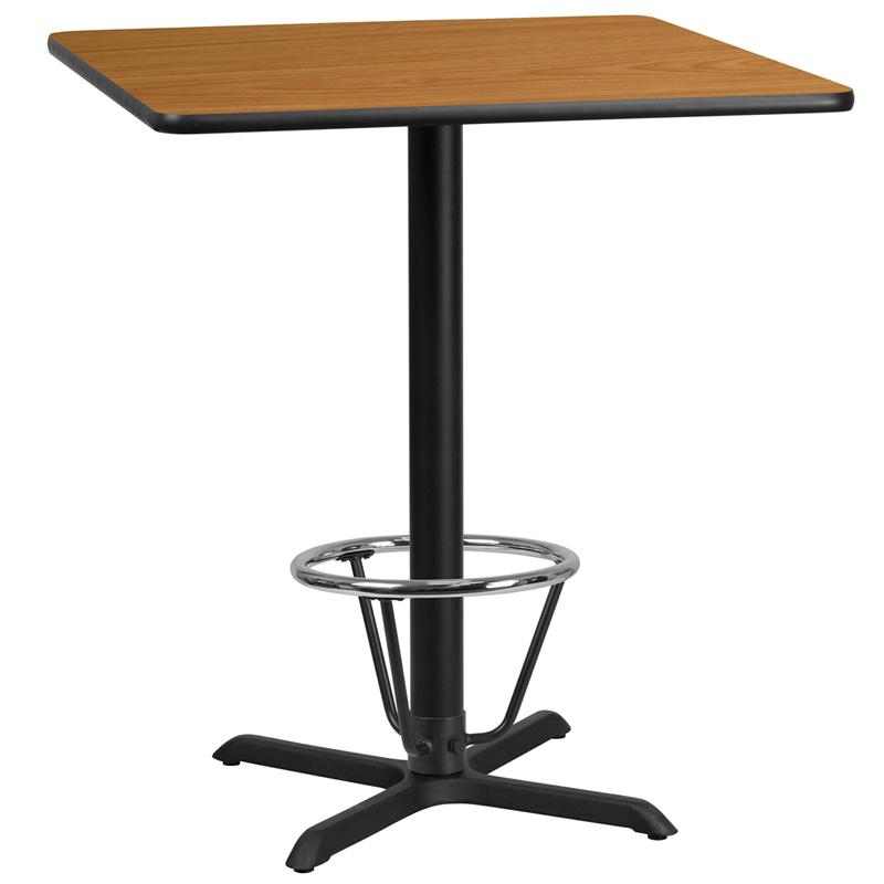 Flash Furniture 36” Square Natural Laminate Table Top with 30” x 30” Bar Height Table Base and Foot Ring – XU-NATTB-3636-T3030B-3CFR-GG Fashion