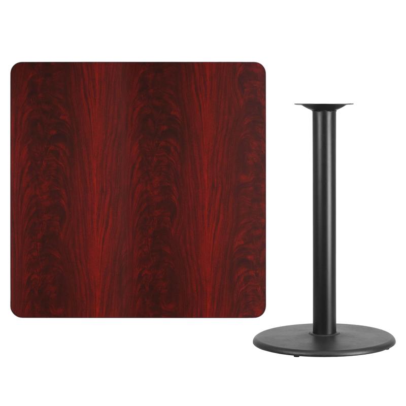 Flash Furniture 42” Square Mahogany Laminate Table Top with 24” Round Bar Height Table Base – XU-MAHTB-4242-TR24B-GG Hot on Sale