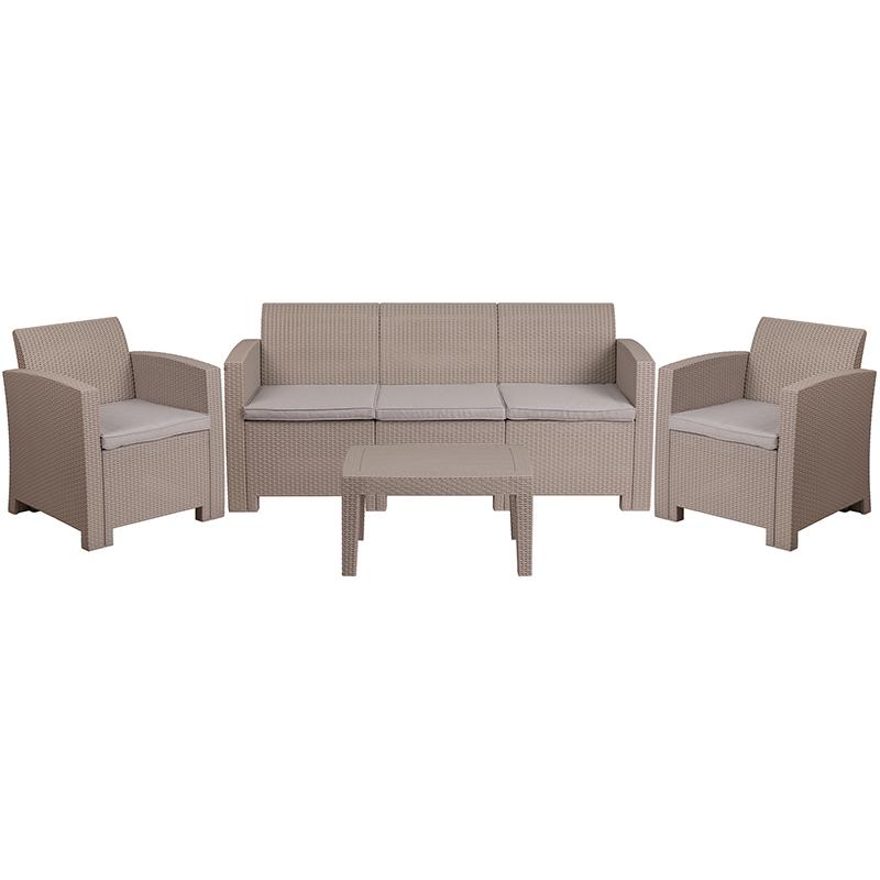 Flash Furniture 4 Piece Outdoor Faux Rattan Chair, Sofa and Table Set in Light Gray – DAD-SF-113T-CRC-GG Online