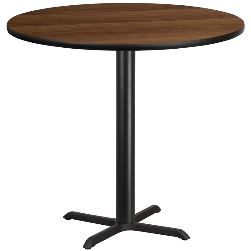 Flash Furniture 42” Round Walnut Laminate Table Top with 33” x 33” Bar Height Table Base – XU-RD-42-WALTB-T3333B-GG on Sale