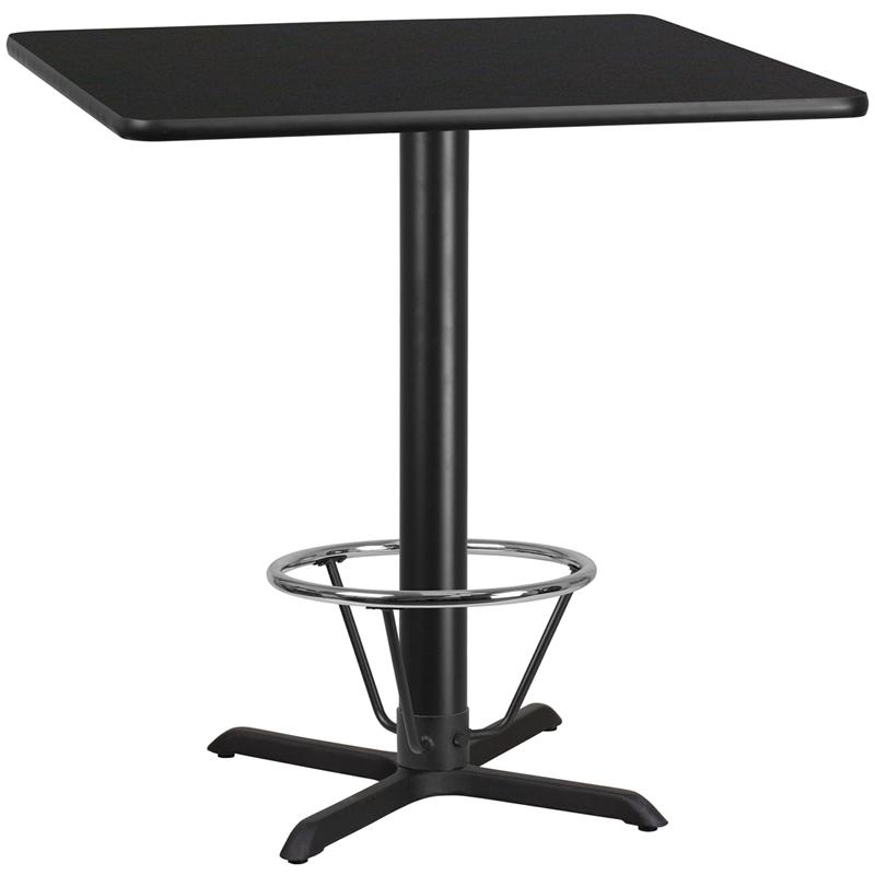 Flash Furniture 42” Square Black Laminate Table Top with 33” x 33” Bar Height Table Base and Foot Ring – XU-BLKTB-4242-T3333B-4CFR-GG Online Sale