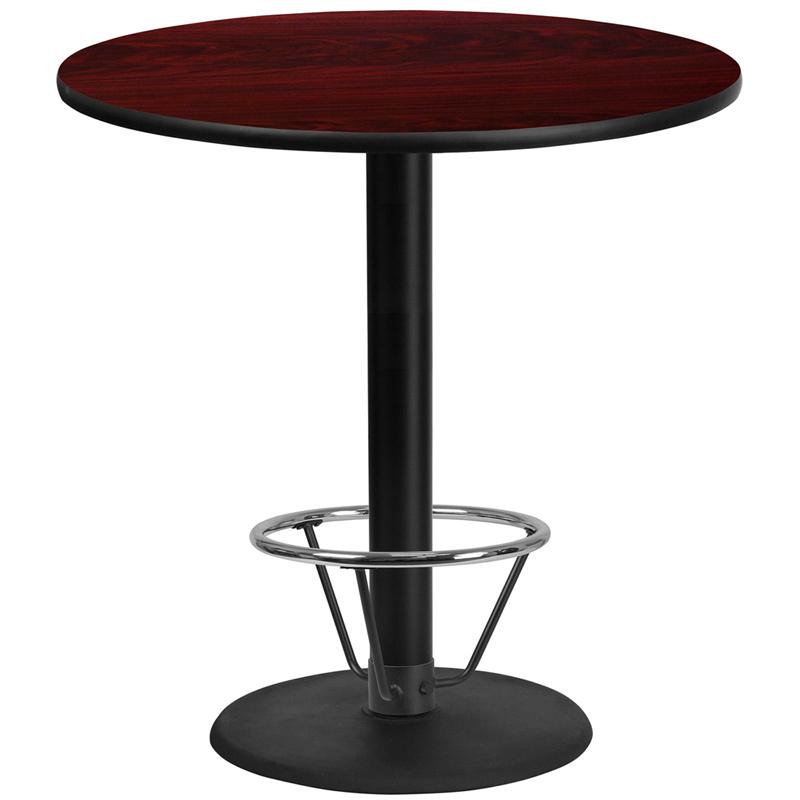 Flash Furniture 42” Round Mahogany Laminate Table Top with 24” Round Bar Height Table Base and Foot Ring – XU-RD-42-MAHTB-TR24B-4CFR-GG Online Hot Sale