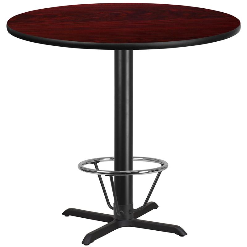 Flash Furniture 42” Round Mahogany Laminate Table Top with 33” x 33” Bar Height Table Base and Foot Ring – XU-RD-42-MAHTB-T3333B-4CFR-GG Online Hot Sale