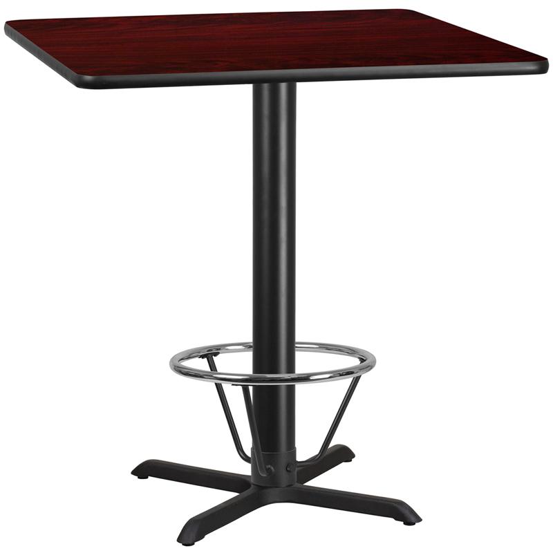 Flash Furniture 42” Square Mahogany Laminate Table Top with 33” x 33” Bar Height Table Base and Foot Ring – XU-MAHTB-4242-T3333B-4CFR-GG Supply