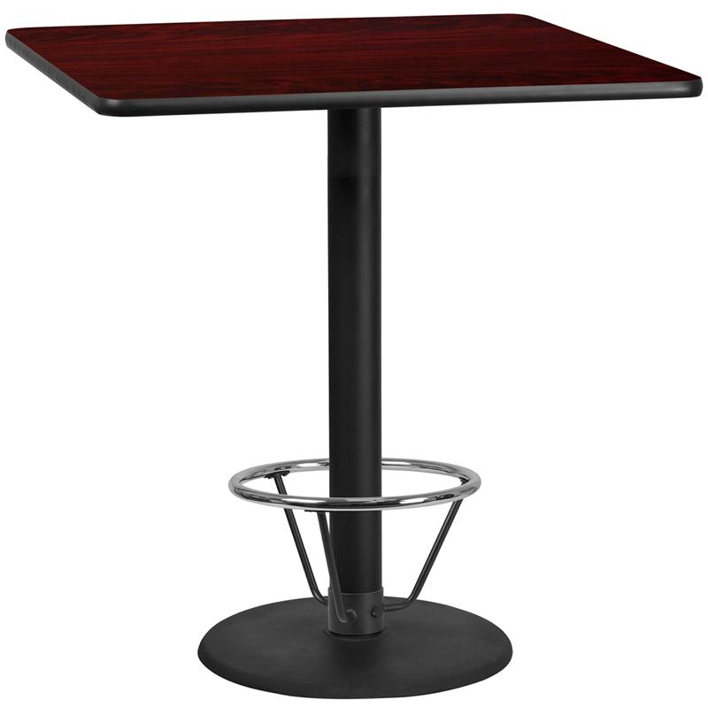 Flash Furniture 42” Square Mahogany Laminate Table Top with 24” Round Bar Height Table Base and Foot Ring – XU-MAHTB-4242-TR24B-4CFR-GG Fashion