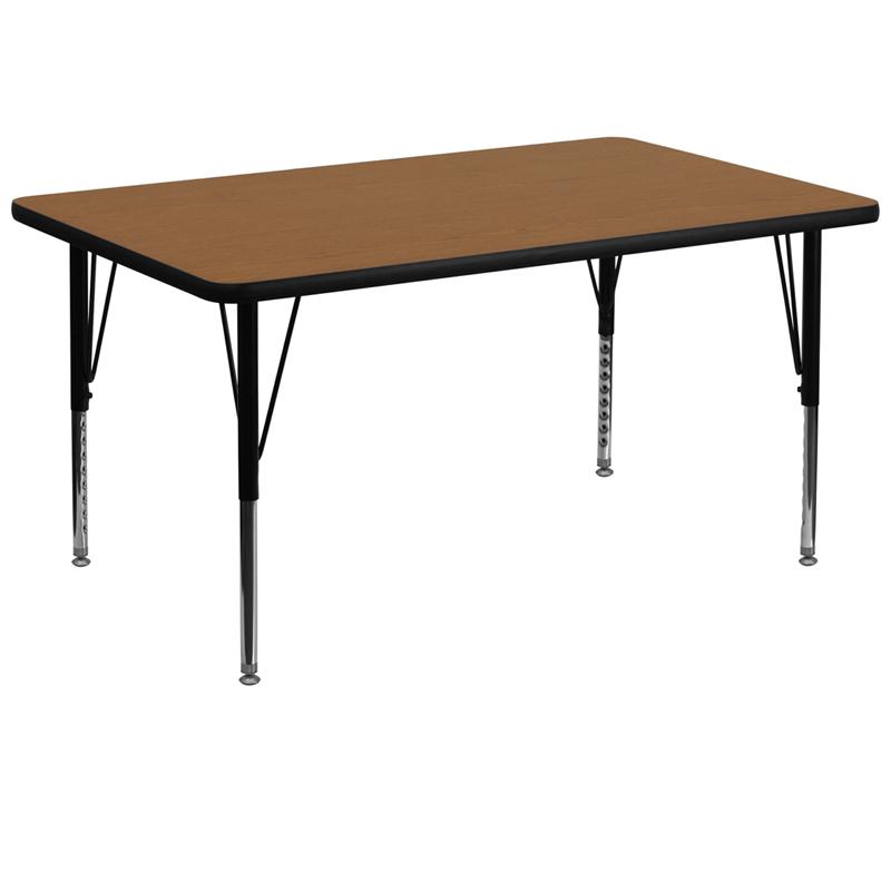 Flash Furniture 36”W x 72”L Rectangular Oak Thermal Laminate Activity Table – Height Adjustable Short Legs – XU-A3672-REC-OAK-T-P-GG Supply