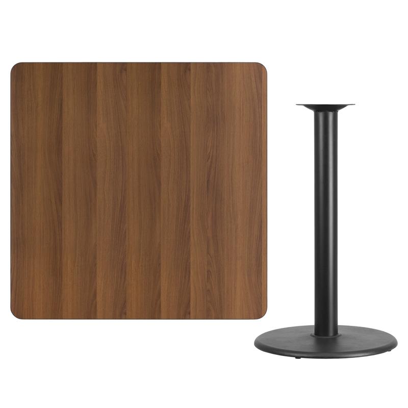 Flash Furniture 42” Square Walnut Laminate Table Top with 24” Round Bar Height Table Base – XU-WALTB-4242-TR24B-GG Fashion
