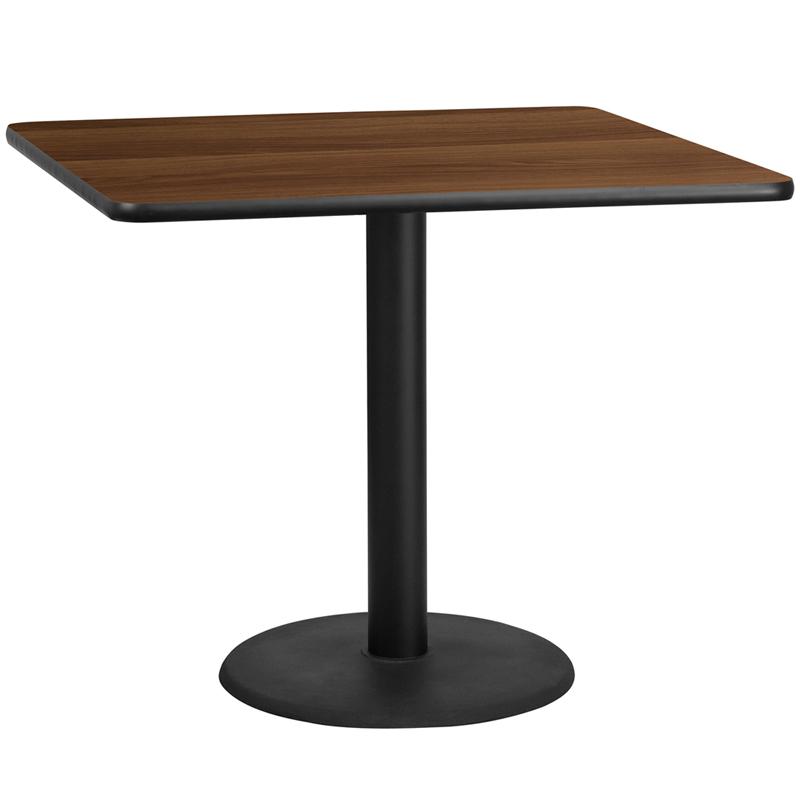Flash Furniture 42” Square Walnut Laminate Table Top with 24” Round Table Height Base – XU-WALTB-4242-TR24-GG Supply