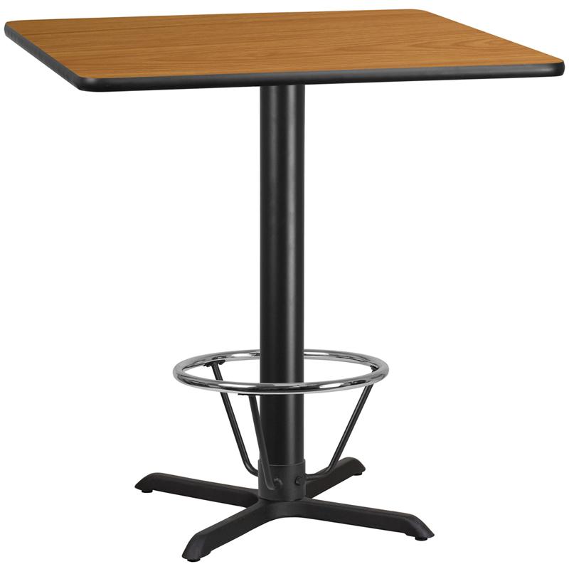 Flash Furniture 42” Square Natural Laminate Table Top with 33” x 33” Bar Height Table Base and Foot Ring – XU-NATTB-4242-T3333B-4CFR-GG Discount