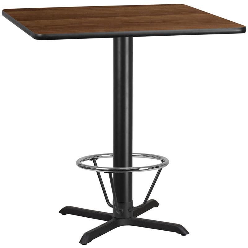 Flash Furniture 42” Square Walnut Laminate Table Top with 33” x 33” Bar Height Table Base and Foot Ring – XU-WALTB-4242-T3333B-4CFR-GG Sale