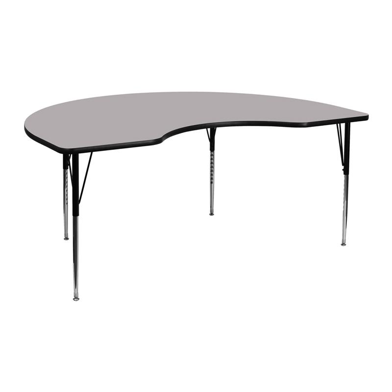 Flash Furniture 48”W x 72”L Kidney Grey Thermal Laminate Activity Table – Standard Height Adjustable Legs – XU-A4872-KIDNY-GY-T-A-GG Online Sale