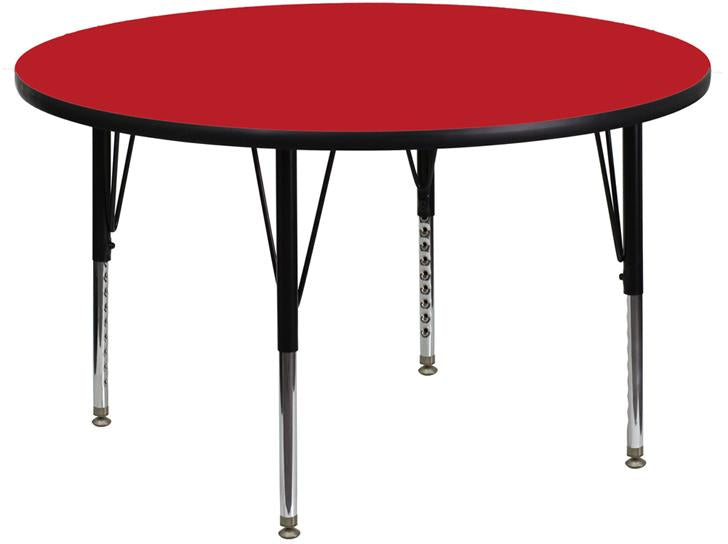 Flash Furniture 48” Round Red HP Laminate Activity Table – Height Adjustable Short Legs – XU-A48-RND-RED-H-P-GG Supply