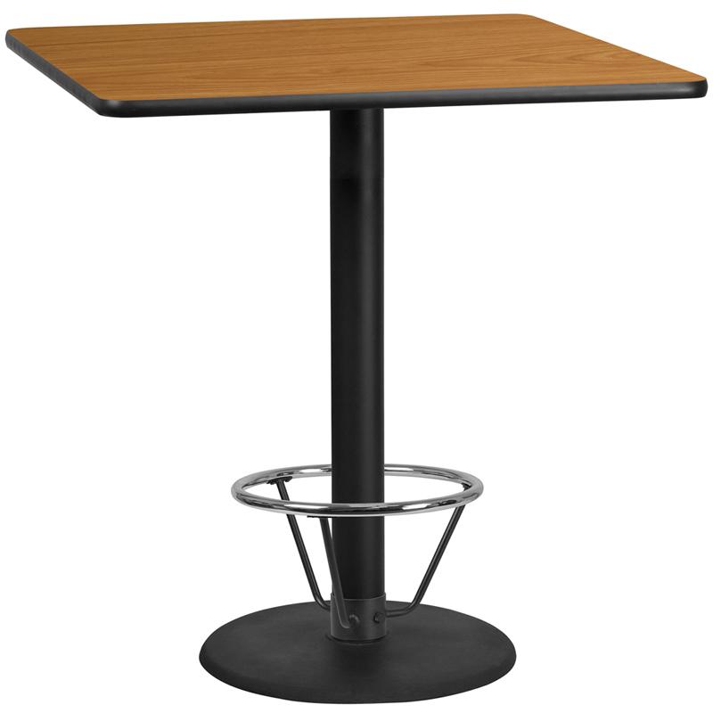 Flash Furniture 42” Square Natural Laminate Table Top with 24” Round Bar Height Table Base and Foot Ring – XU-NATTB-4242-TR24B-4CFR-GG Online