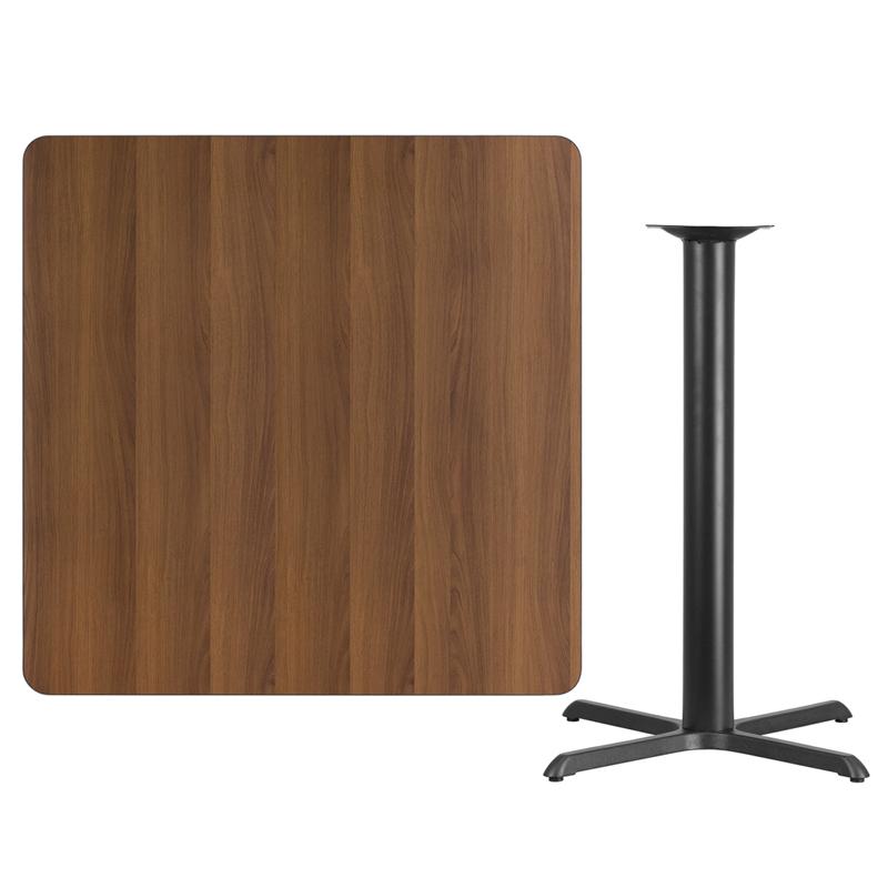 Flash Furniture 42” Square Walnut Laminate Table Top with 33” x 33” Bar Height Table Base – XU-WALTB-4242-T3333B-GG Online Hot Sale