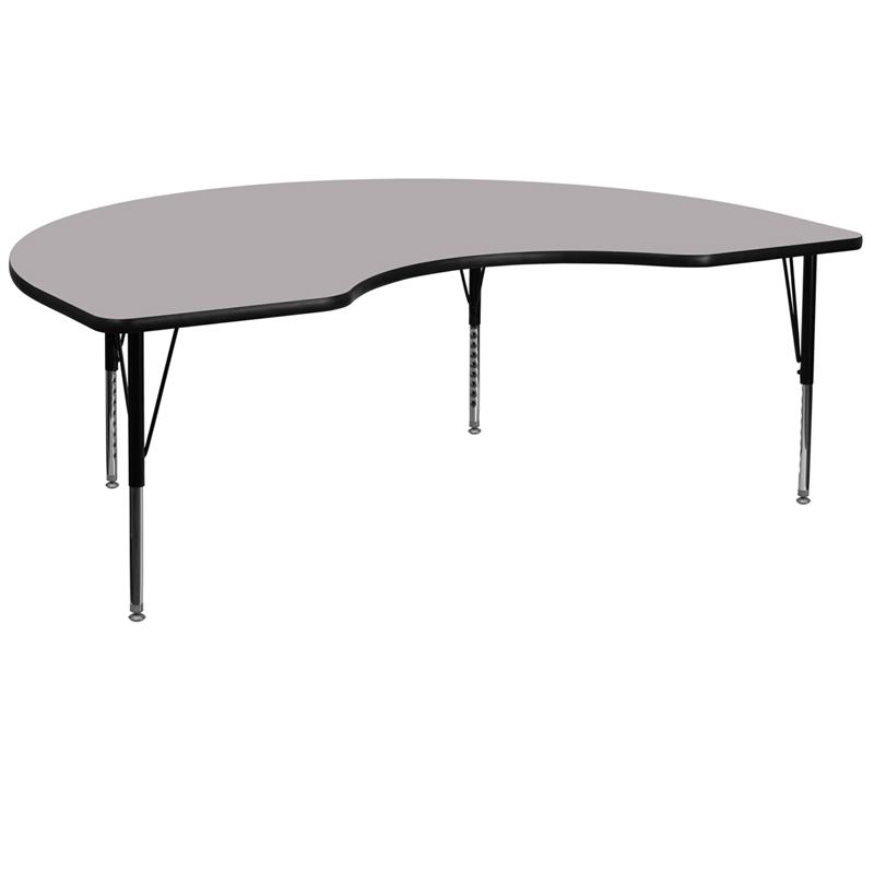 Flash Furniture 48”W x 96”L Kidney Grey Thermal Laminate Activity Table – Height Adjustable Short Legs – XU-A4896-KIDNY-GY-T-P-GG Online