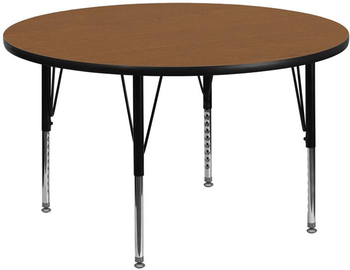 Flash Furniture 48” Round Oak Thermal Laminate Activity Table – Height Adjustable Short Legs – XU-A48-RND-OAK-T-P-GG Supply