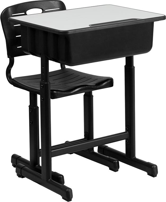 Flash Furniture Adjustable Height Student Desk and Chair with Black Pedestal Frame – YU-YCX-046-09010-GG Supply