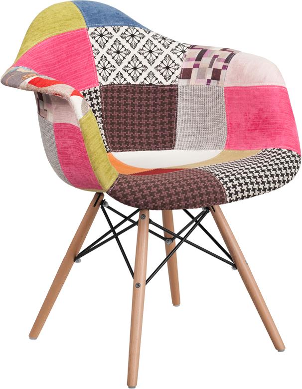 Flash Furniture Alonza Series Milan Patchwork Fabric Chair with Wood Base – FH-132-DCV1-D-GG *DNO (Discontinued) Fashion