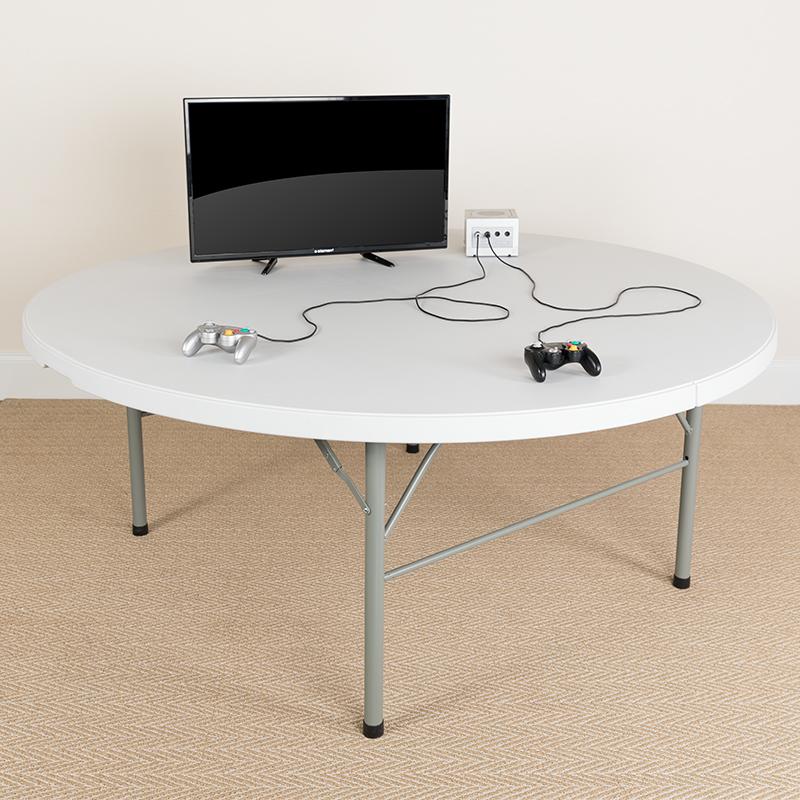 Flash Furniture 72” Round Bi-Fold Granite White Plastic Folding Table – DAD-183RZ-GG on Sale