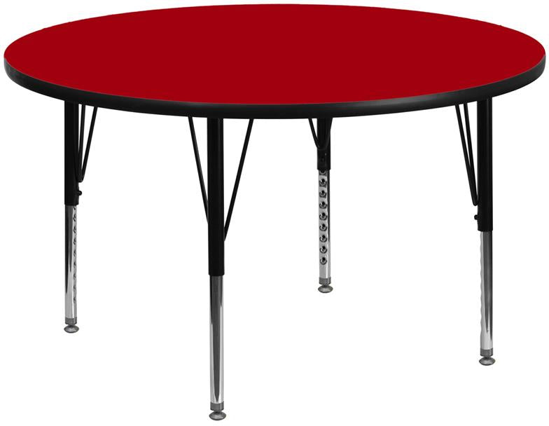Flash Furniture 60” Round Red Thermal Laminate Activity Table – Height Adjustable Short Legs – XU-A60-RND-RED-T-P-GG on Sale