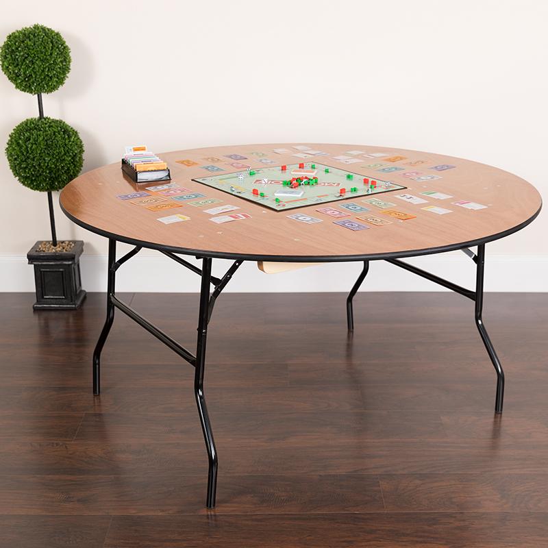 Flash Furniture 60” Round Wood Folding Banquet Table with Clear Coated Finished Top – YT-WRFT60-TBL-GG Hot on Sale