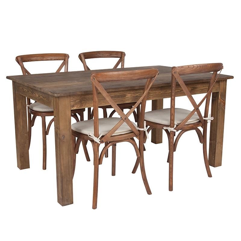Flash Furniture 60″ x 38″ Antique Rustic Farm Table Set with 4 Cross Back Chairs and Cushions – XA-FARM-18-GG Online now