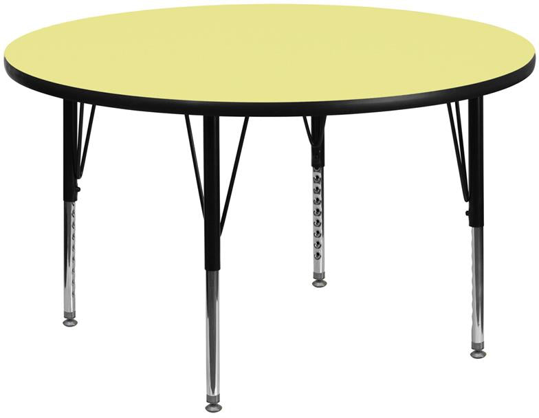 Flash Furniture 60” Round Yellow Thermal Laminate Activity Table – Height Adjustable Short Legs – XU-A60-RND-YEL-T-P-GG Online Hot Sale