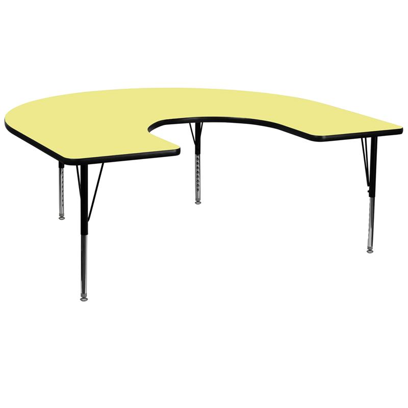 Flash Furniture 60”W x 66”L Horseshoe Yellow Thermal Laminate Activity Table – Height Adjustable Short Legs – XU-A6066-HRSE-YEL-T-P-GG Supply