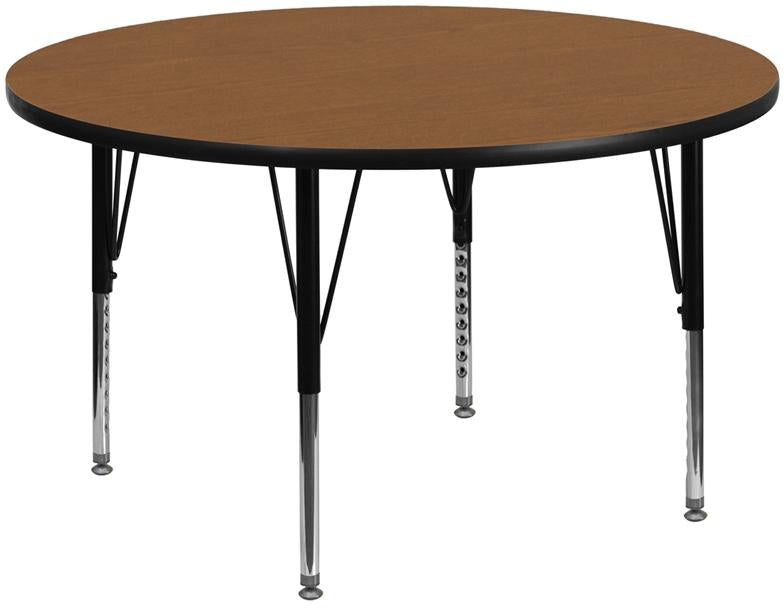 Flash Furniture 60” Round Oak Thermal Laminate Activity Table – Height Adjustable Short Legs – XU-A60-RND-OAK-T-P-GG Supply