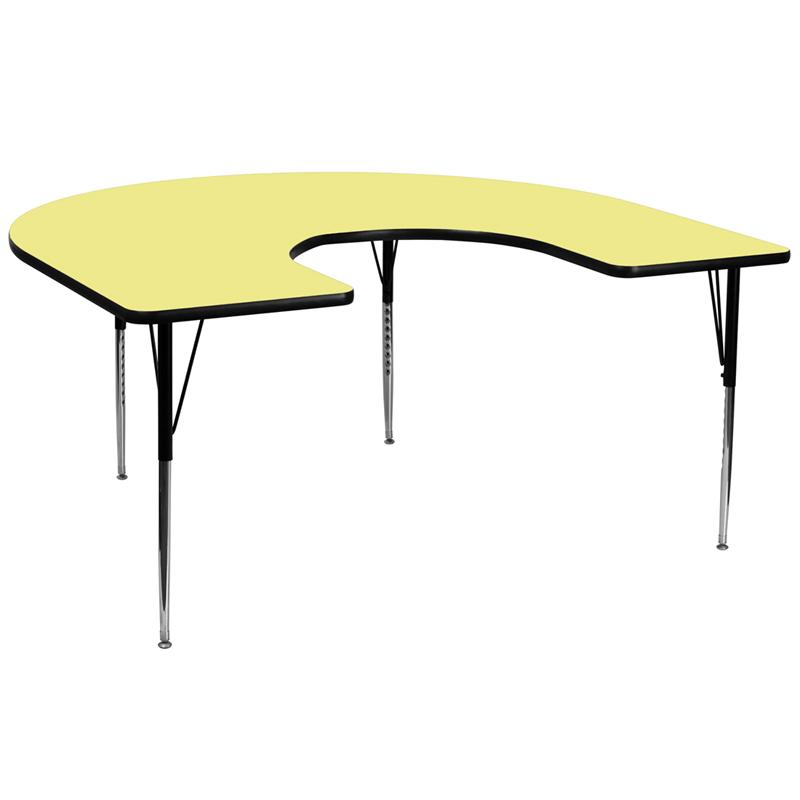 Flash Furniture 60”W x 66”L Horseshoe Yellow Thermal Laminate Activity Table – Standard Height Adjustable Legs – XU-A6066-HRSE-YEL-T-A-GG Discount
