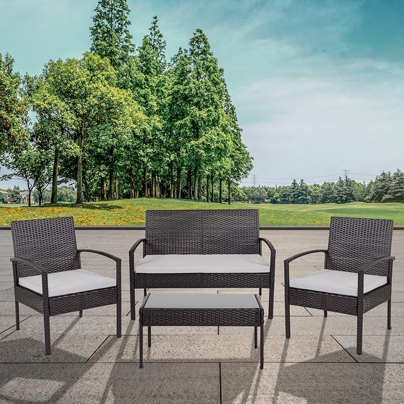Flash Furniture Aransas Series 4 Piece Black Patio Set with Steel Frame and Gray Cushions – JJ-S312-GG Online