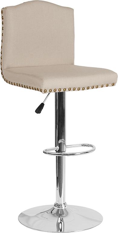 Flash Furniture Bellagio Contemporary Adjustable Height Barstool with Accent Nail Trim in Beige Fabric – DS-8111-BGE-F-GG *DNO (Discontinued) Discount