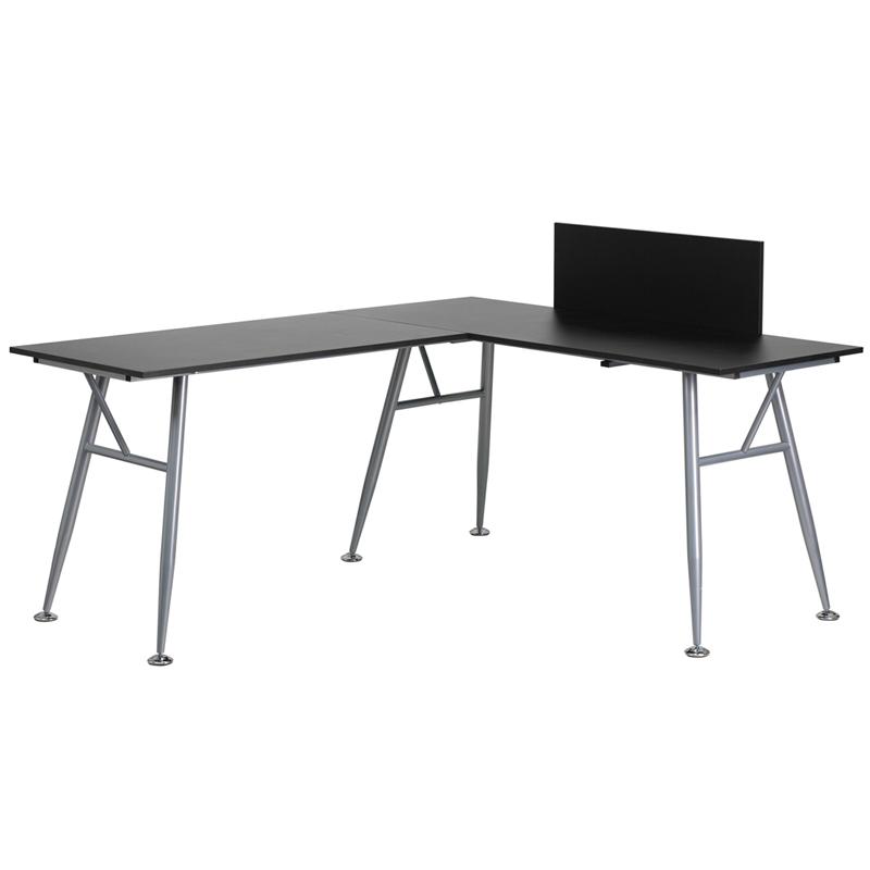 Flash Furniture Black Laminate L-Shape Computer Desk with Silver Metal Frame – NAN-WK-110-BK-GG Online now