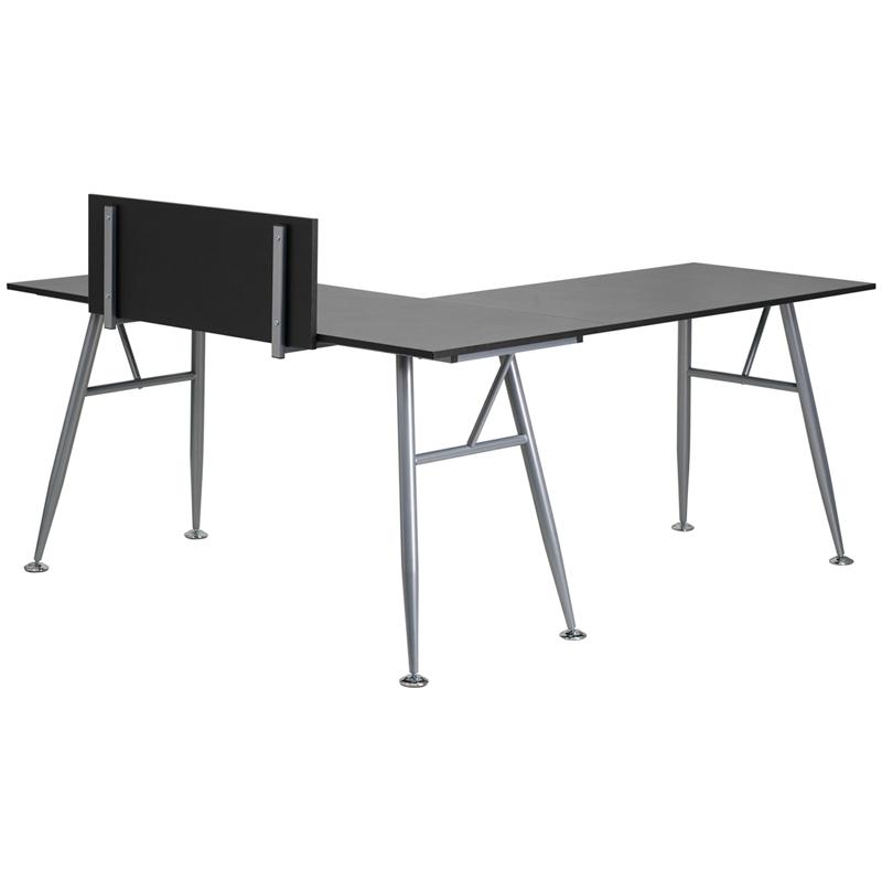 Flash Furniture Black Laminate L-Shape Computer Desk with Silver Metal Frame – NAN-WK-110-BK-GG Online now