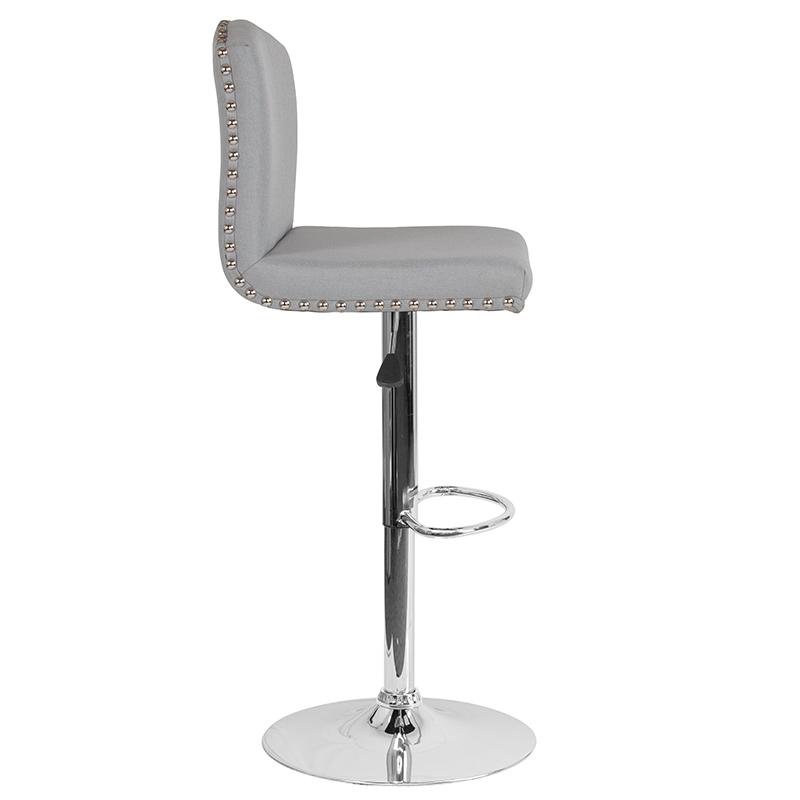 Flash Furniture Bellagio Contemporary Adjustable Height Barstool with Accent Nail Trim in Light Gray Fabric – DS-8111-LTG-F-GG on Sale