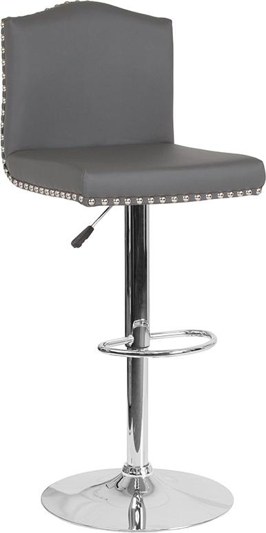 Flash Furniture Bellagio Contemporary Adjustable Height Barstool with Accent Nail Trim in Gray Leather – DS-8111-GRY-GG Online now