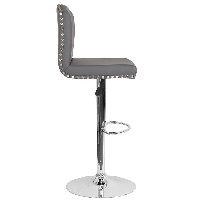 Flash Furniture Bellagio Contemporary Adjustable Height Barstool with Accent Nail Trim in Gray Leather – DS-8111-GRY-GG Online now