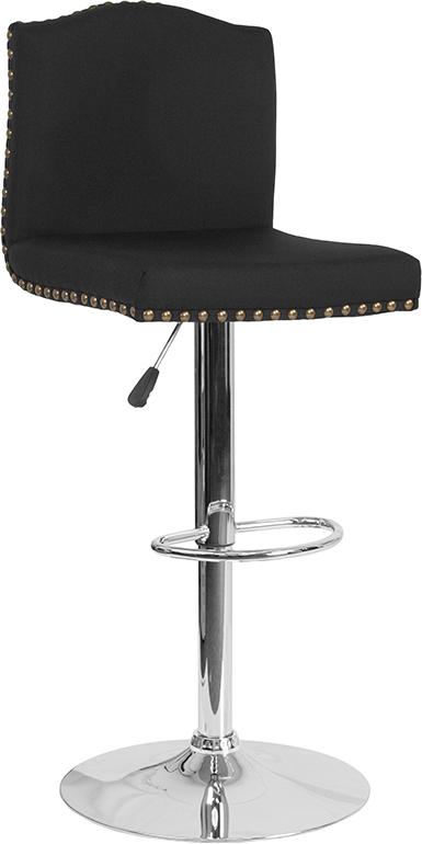 Flash Furniture Bellagio Contemporary Adjustable Height Barstool with Accent Nail Trim in Black Fabric – DS-8111-BLK-F-GG Supply