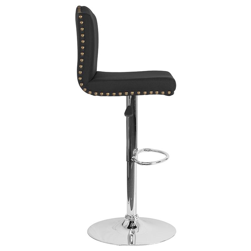 Flash Furniture Bellagio Contemporary Adjustable Height Barstool with Accent Nail Trim in Black Fabric – DS-8111-BLK-F-GG Supply